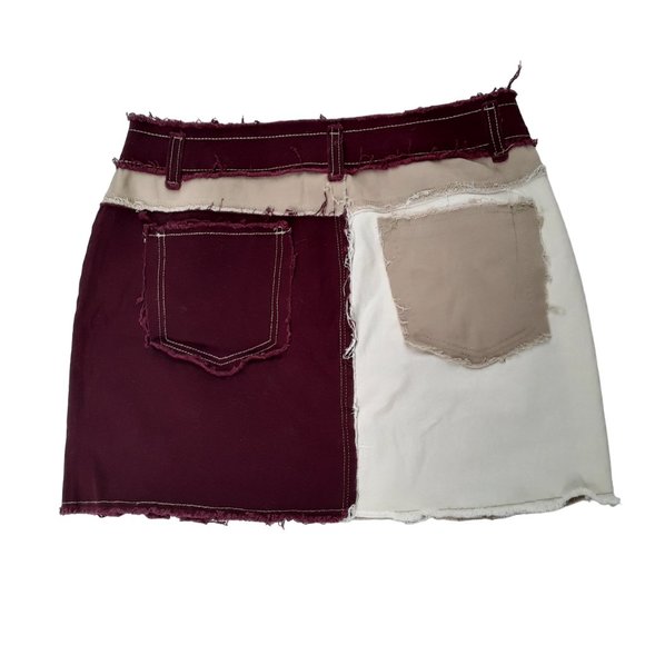 Jeans Colorblock Patchwork Frayed Mini Skirt  Women's Size XXL NWOT - Picture 2 of 6